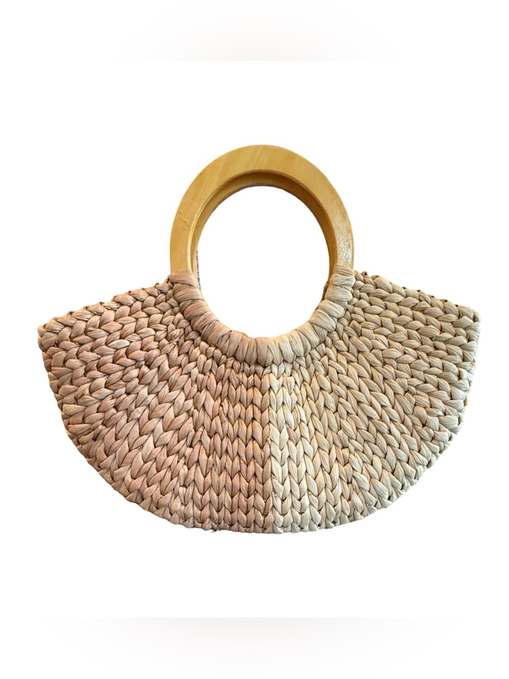 Neutral Woven Straw Tote with Wooden Circle Handles - Picture 16 of 16